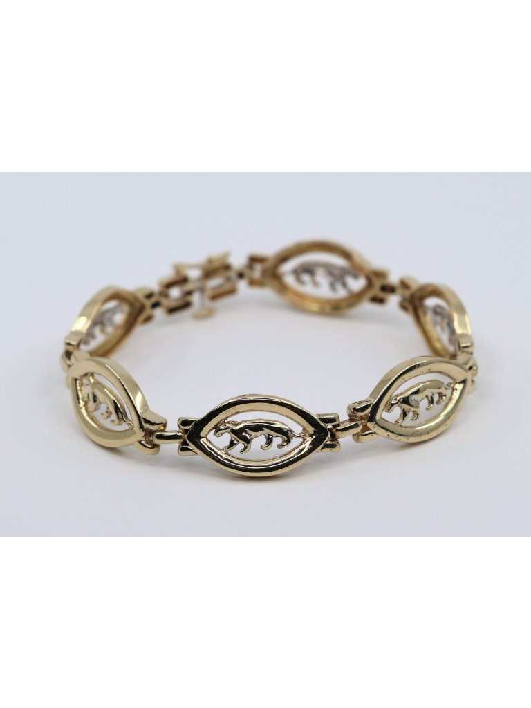 Unique 14k Yellow Gold Designer Custom Jaguar Panther Lion Wide Link Bracelet